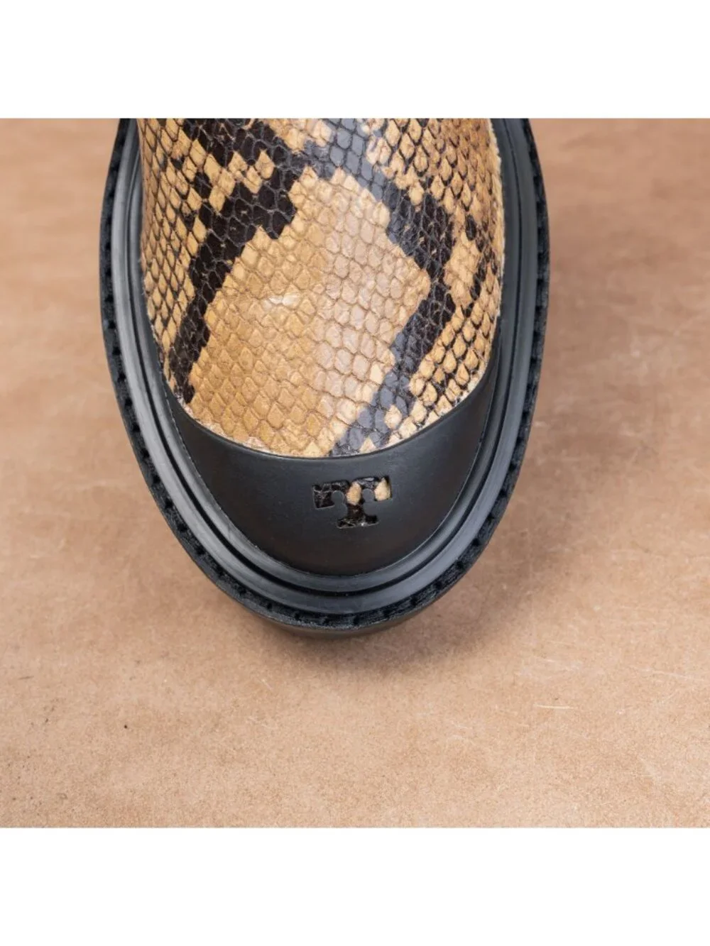 Tory Burch Woman Snakeskin Print T Logo Fashion Retro Leather Bootie Boots 6.5